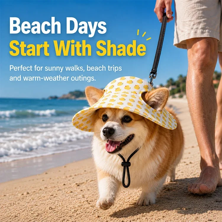 Kawaii Pet Sun Hat – Ear-Friendly Wide-Brim Bucket Hat for Dogs & Cats