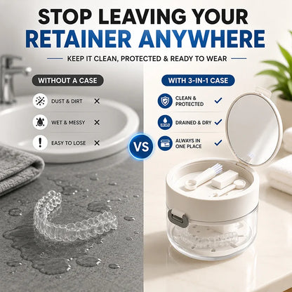 3-in-1 Retainer Cleaner Case with Mirror & Removable Cleaning Basket for Aligners, Mouth Guards & Dentures
