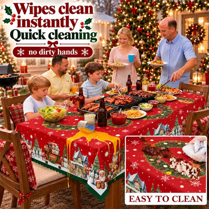 Waterproof Christmas Tablecloth – 3-Layer Stain & Scratch-Resistant Holiday Cover