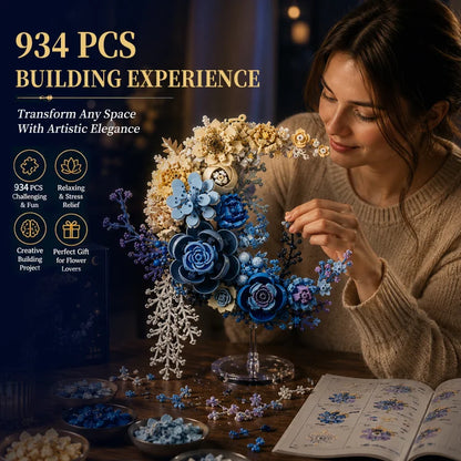 🌙 Moonlit Blossom Building Set - Romantic Crescent Moon Floral Bouquet Building Kit | 935 Pieces Creative Home Decor