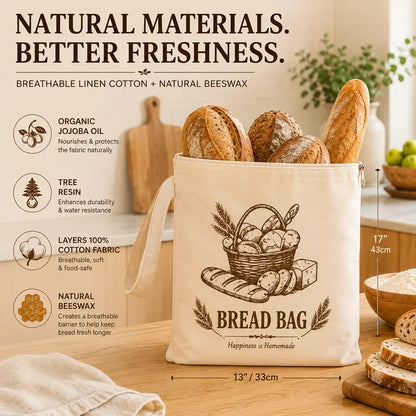 Reusable Beeswax Bread Storage Bag – XL Breathable Linen Cotton Bread Keeper