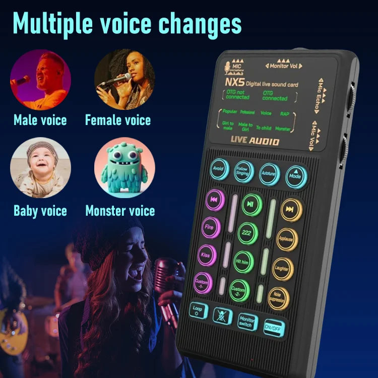 🎤 VoxiLive™ Portable Voice Changer Sound Card Kit – Stream, Sing & Sound Like Anyone