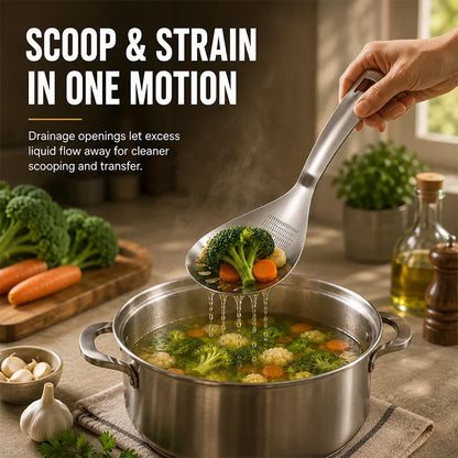 5-in-1 Stainless Steel Kitchen Spoon – Grater, Strainer, Scoop, Server & Bottle Opener