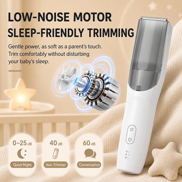 Baby Hair Clipper with Vacuum – Ultra-Quiet Waterproof USB Rechargeable Hair Trimmer for Babies, Toddlers & Kids, Safe Rounded Blades, Low Noise Electric Hair Cutting Kit