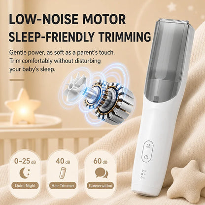 Baby Hair Clipper with Vacuum – Ultra-Quiet Waterproof USB Rechargeable Hair Trimmer for Babies, Toddlers & Kids, Safe Rounded Blades, Low Noise Electric Hair Cutting Kit