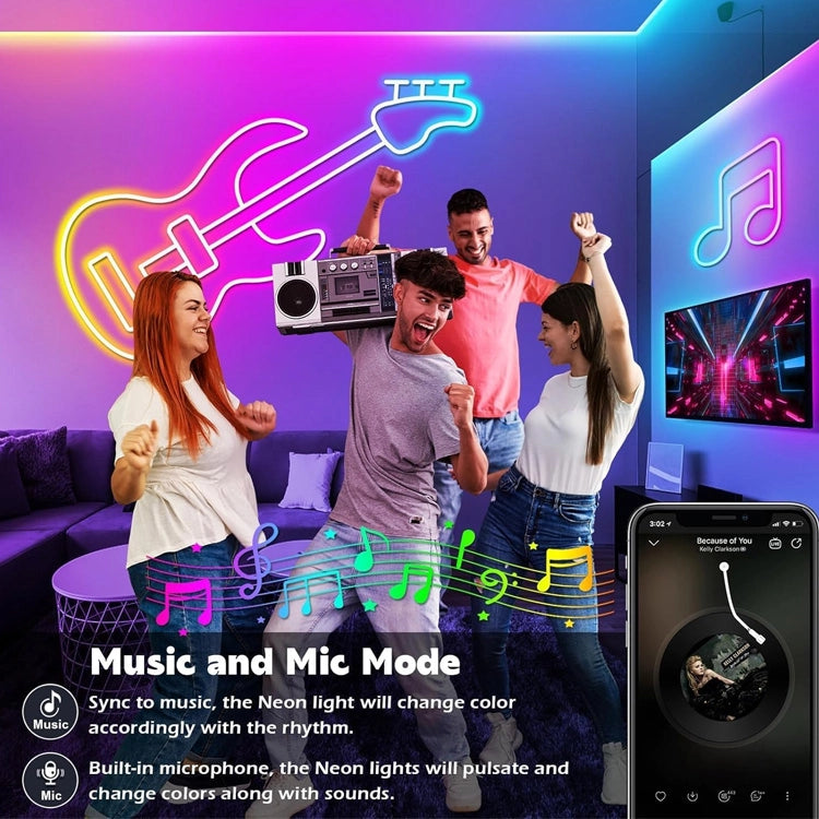 GlowWave - Smart RGB-IC Neon Light Strip · Bluetooth-Controlled Waterproof Flexible LED Chasing Light
