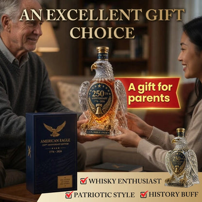 American Eagle 250th Anniversary Crystal Whiskey Decanter – Patriotic Bald Eagle Collectible Gift for Fathers, Husbands & Whiskey Lovers