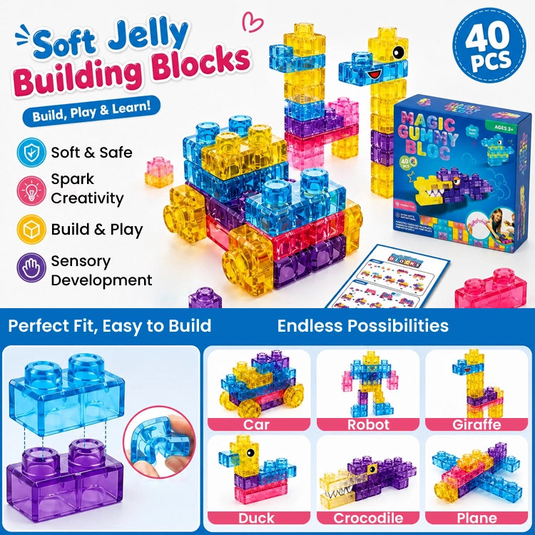 Crystal Jelly Sensory Building Blocks – Soft Transparent TPR Construction Toy for Creative Play & Fine Motor Development