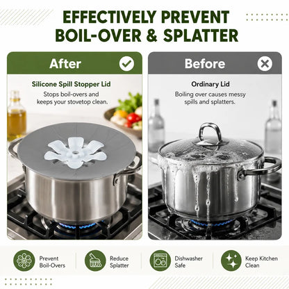 Silicone Spill Stopper Lid Set – Universal Anti-Boil Over, Steam Vent & Splatter Guard for Pots and Pans