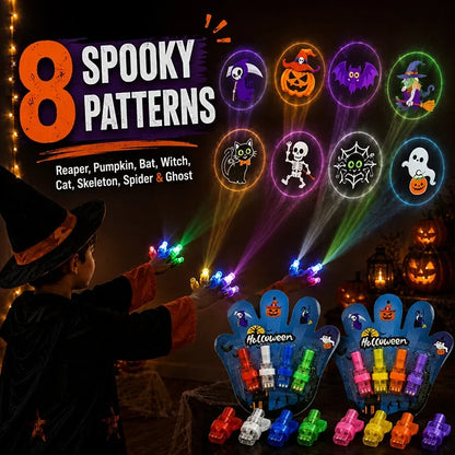 Halloween LED Finger Projector Set – 8 Wearable Lights for Both Hands