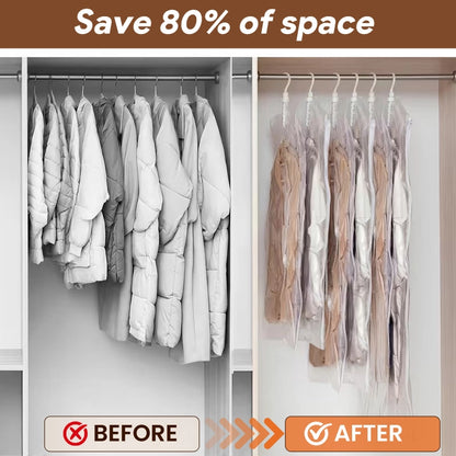 Reusable Hanging Vacuum Storage Bags for Clothes, Puffer Jackets & Winter Coats – Space Saving Closet Organizer