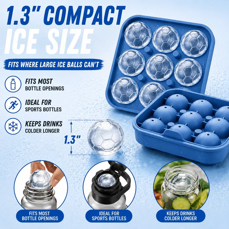 Soccer Ball Ice Cube Mold with Leak-Proof Lid | Food-Grade Silicone Ice Tray for Whiskey, Cocktails, Water Bottles & Game Day Parties