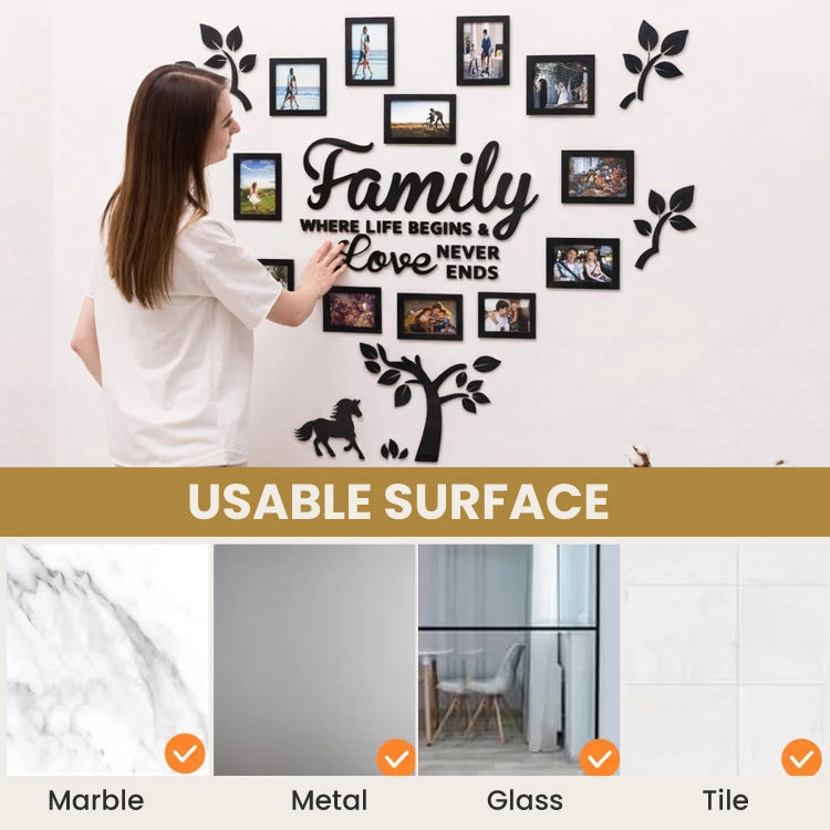 3D Acrylic Family Tree Photo Frame Wall Decor – Self-Adhesive Mirror Wall Art with 10 Picture Frames for Living Room & Home Decoration