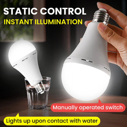 Rechargeable Emergency LED Light Bulb with E27 Base, Touch & Water-Activated, Portable Power Outage Backup Light with Hanging Hook