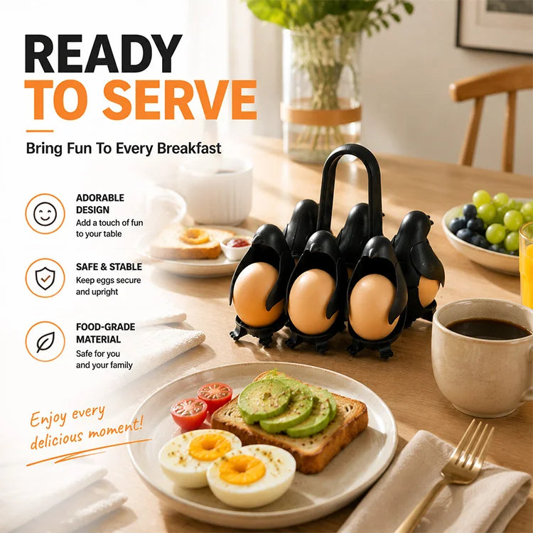 Penguin Egg Boiler Holder – 6-Egg Boiling Rack, Food-Grade Egg Cooker Basket with Easy-Lift Handle for Meal Prep & Kitchen Storage