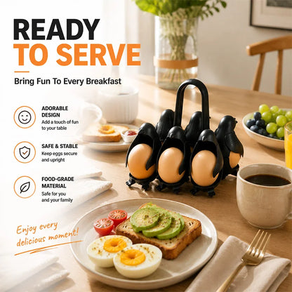 Penguin Egg Boiler Holder – 6-Egg Boiling Rack, Food-Grade Egg Cooker Basket with Easy-Lift Handle for Meal Prep & Kitchen Storage