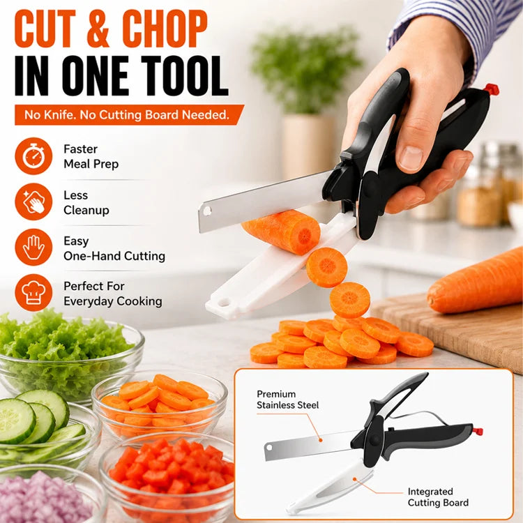 2-in-1 Smart Kitchen Scissors with Built-In Cutting Board | Heavy Duty Stainless Steel Food Prep Cutter