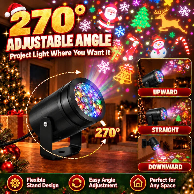 Mini Christmas Projection Light – 16 Festive Patterns & Wide-Area Display