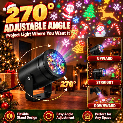 Mini Christmas Projection Light – 16 Festive Patterns & Wide-Area Display