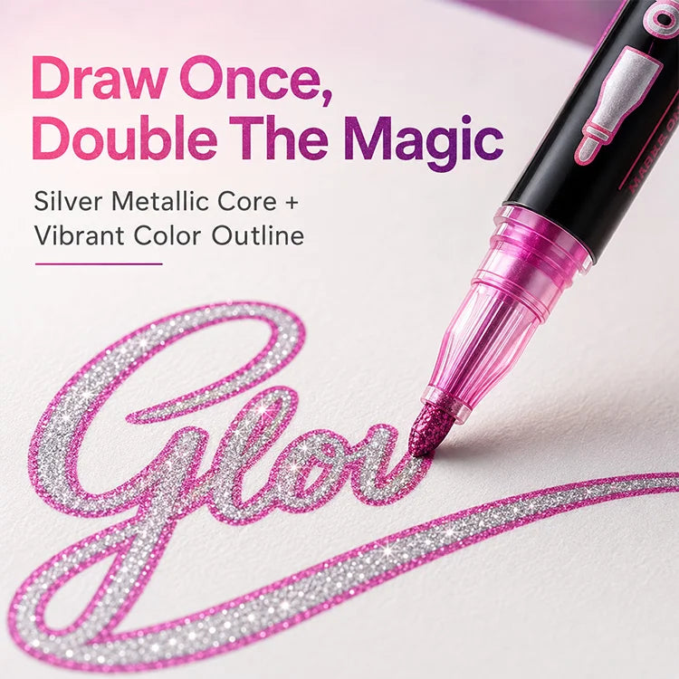 Magic Dual-Line Outline Glitter Marker Set – Metallic Self-Outline Pens for Journaling, DIY Crafts & Creative Fun