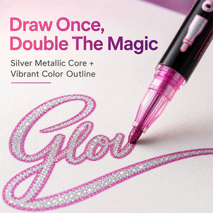 Magic Dual-Line Outline Glitter Marker Set – Metallic Self-Outline Pens for Journaling, DIY Crafts & Creative Fun