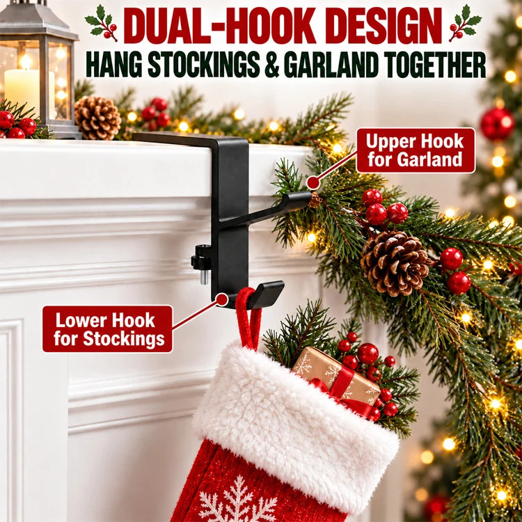 2-in-1 Christmas Mantel Stocking & Garland Holder - 3-Pack Set