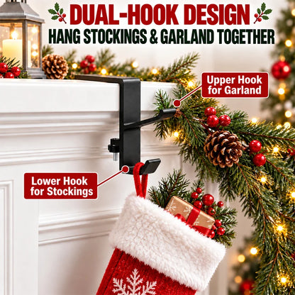 2-in-1 Christmas Mantel Stocking & Garland Holder - 3-Pack Set