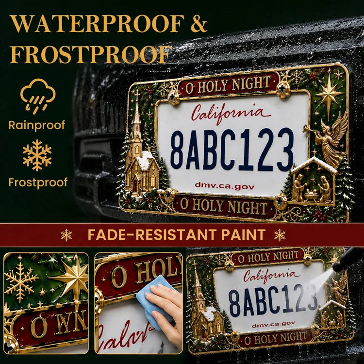3D Christmas License Plate Frame – Festive Metal Holiday Car Decoration