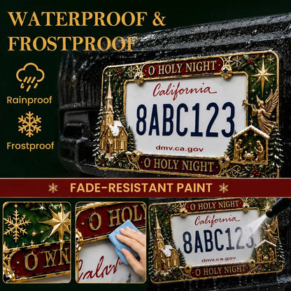 3D Christmas License Plate Frame – Festive Metal Holiday Car Decoration