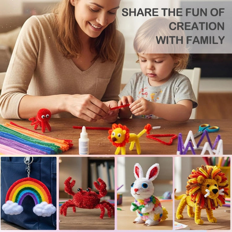 🌸 300pcs DIY Pipe Cleaner Bouquet Kit – Eco-Friendly, Kid-Safe Soft Fuzzy Stems, Flexible Craft Set for Kids