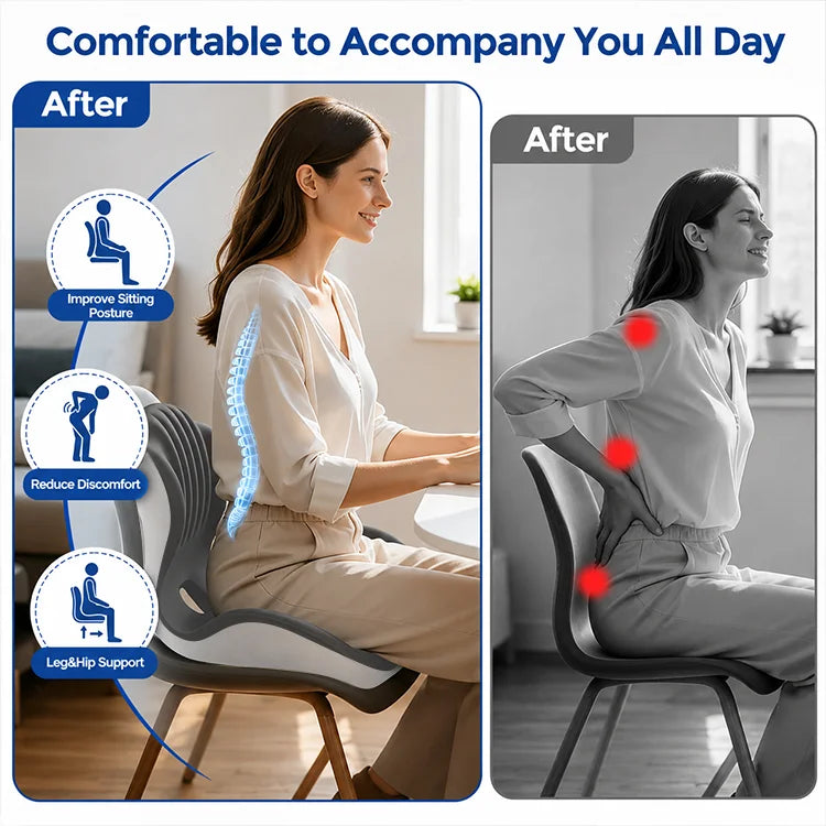 Ergonomic Memory Foam Seat Cushion with Integrated Lumbar Support – Extra Thick Back & Hip Pressure Relief