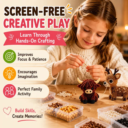 Petite 3D Beaded Animal Craft Kit – 4-Pack DIY Animal Bead Making Set for Kids & Families