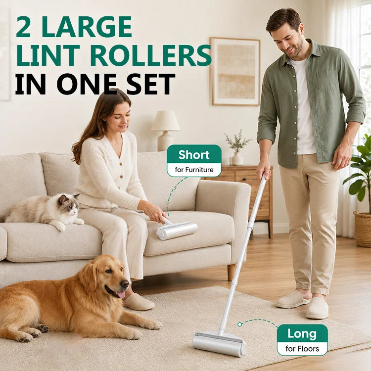 Pet Hair Remover Long Handle Sticky Lint Roller For Floors, Carpets & Furniture