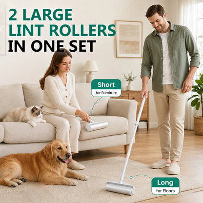 Pet Hair Remover Long Handle Sticky Lint Roller For Floors, Carpets & Furniture