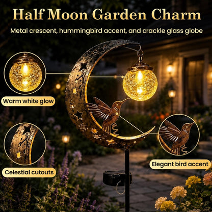 Moon & Hummingbird Solar Garden Stake Light – Waterproof Outdoor Moon Decor for Patio, Yard & Garden