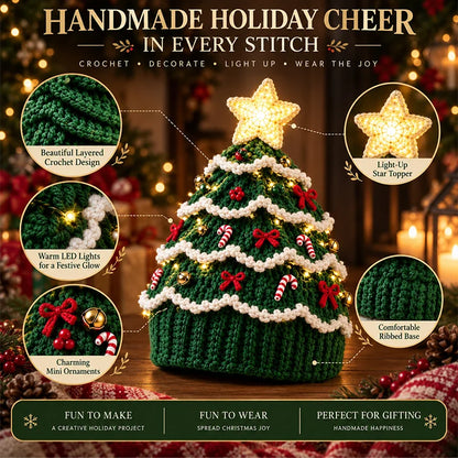 DIY Light-Up Christmas Tree Crochet Hat Kit – Handmade Holiday Craft & Party Hat