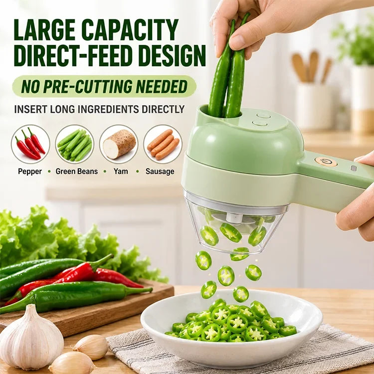 4-in-1 Cordless Electric Vegetable Cutter – Handheld Slicer, Chopper, Grinder & Peeler