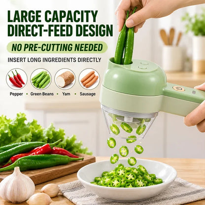 4-in-1 Cordless Electric Vegetable Cutter – Handheld Slicer, Chopper, Grinder & Peeler