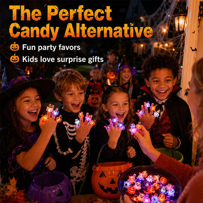 Halloween LED Light Up Rings – Flashing Glow Costume Finger Rings for Kids & Adults | Spooky Party Favors & Trick-or-Treat Accessories