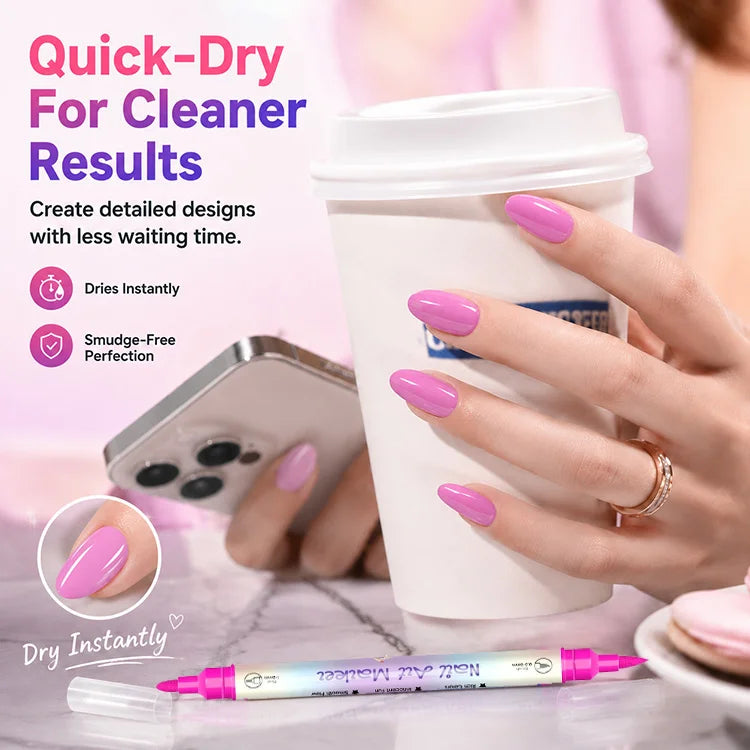 💅 12-Color Precision Nail Art Pen Set - Ultra-Fine 0.5mm & Dual-Tip DIY Nail Design Markers For Salon-Worthy Manicures