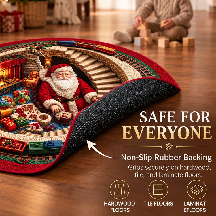 3D Christmas Illusion Round Rug – Magical Santa Holiday Floor Mat