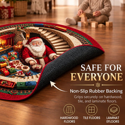 3D Christmas Illusion Round Rug – Magical Santa Holiday Floor Mat