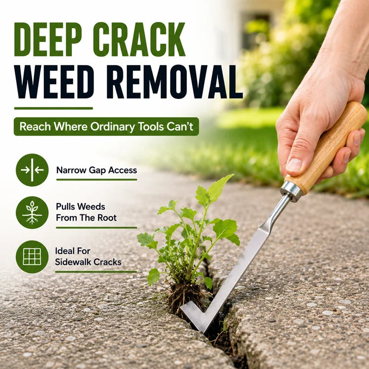 Precision Stainless Steel Crack Weeder Tool – Ergonomic Hand Weeding Tool for Patio Cracks, Driveways, Sidewalk Gaps & Garden Edges