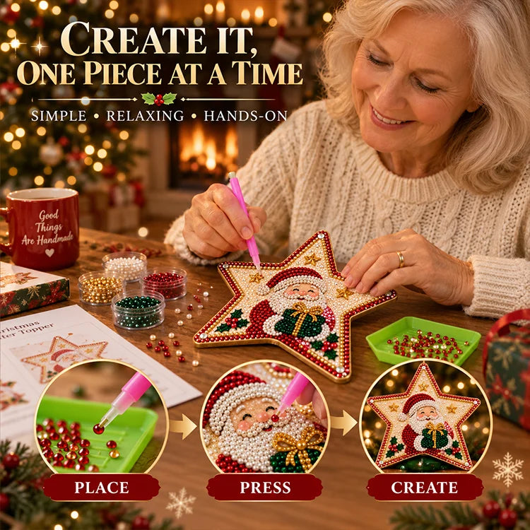 DIY Pearl & Diamond Art Christmas Tree Topper Kit – 8 Festive Designs