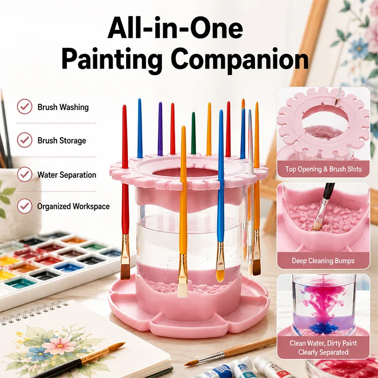 Portable Detachable Silicone Paint Brush Washer with Brush Holder