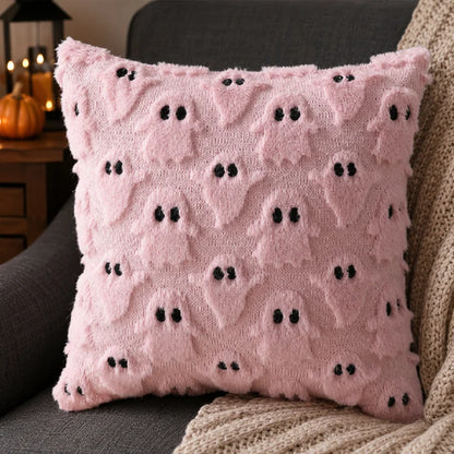 2-Pack Halloween Plush Throw Pillow Covers with 3D Embroidered Ghost & Pumpkin Design