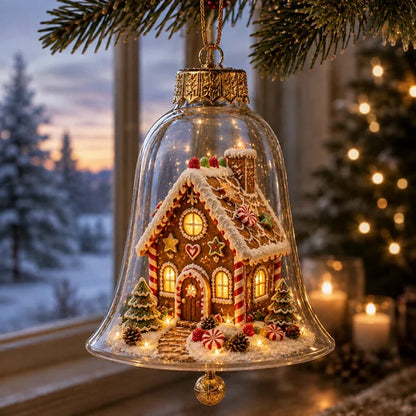 Glowing Christmas Bell Ornament – Light-Up Miniature Holiday Scene