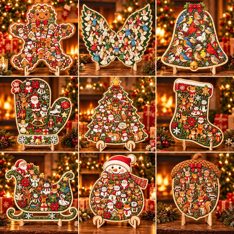 DIY Christmas Wooden Puzzle Display Keepsake with Stand