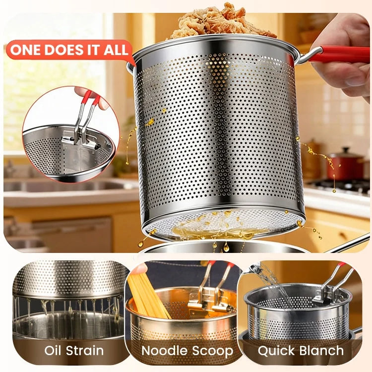🔥 Last Day 50% OFF – Mini Stainless Steel Frying Pot with Fry Basket & Lid