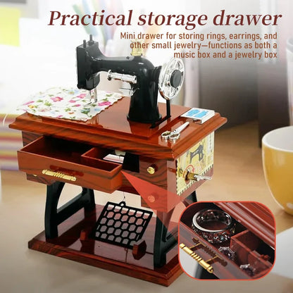Vintage Sewing Machine Music Box – Mechanical Wind-Up Miniature Home Decor